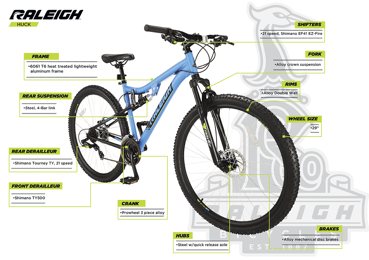 Vélo de montagne Huck, double suspension - infographic