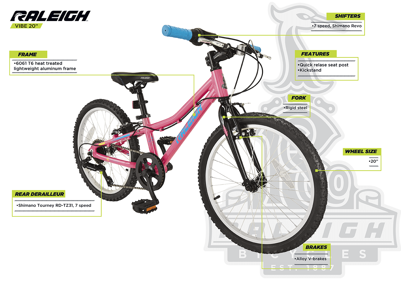 Vélo Raleigh Vibe, jeunes, rose, 20 po - infographic 